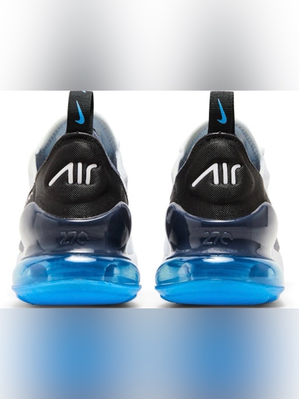 Nike Kids White/Black/Blue Air Max 270 React Sneakers - Picture 2 of 9